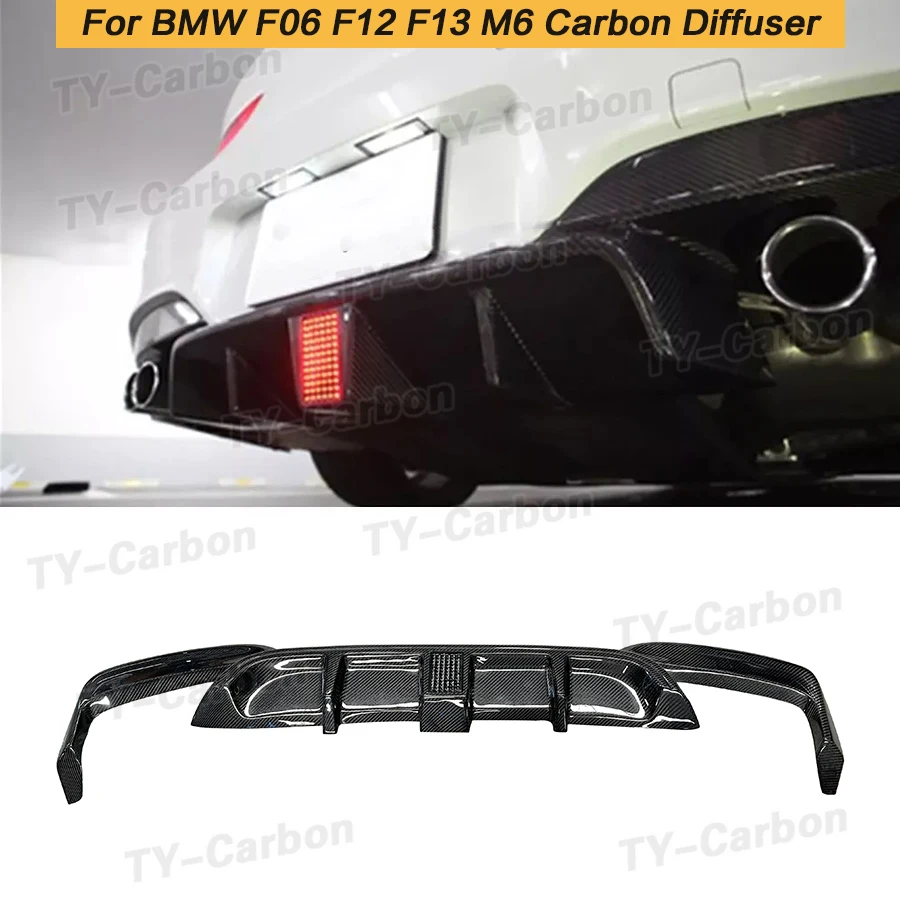 Real Carbon Fiber Rear Bumper Lip Diffuser Spoiler With Light for BMW 6 Series F06 F12 F13 M6 M Sport 2012-2016 FRP