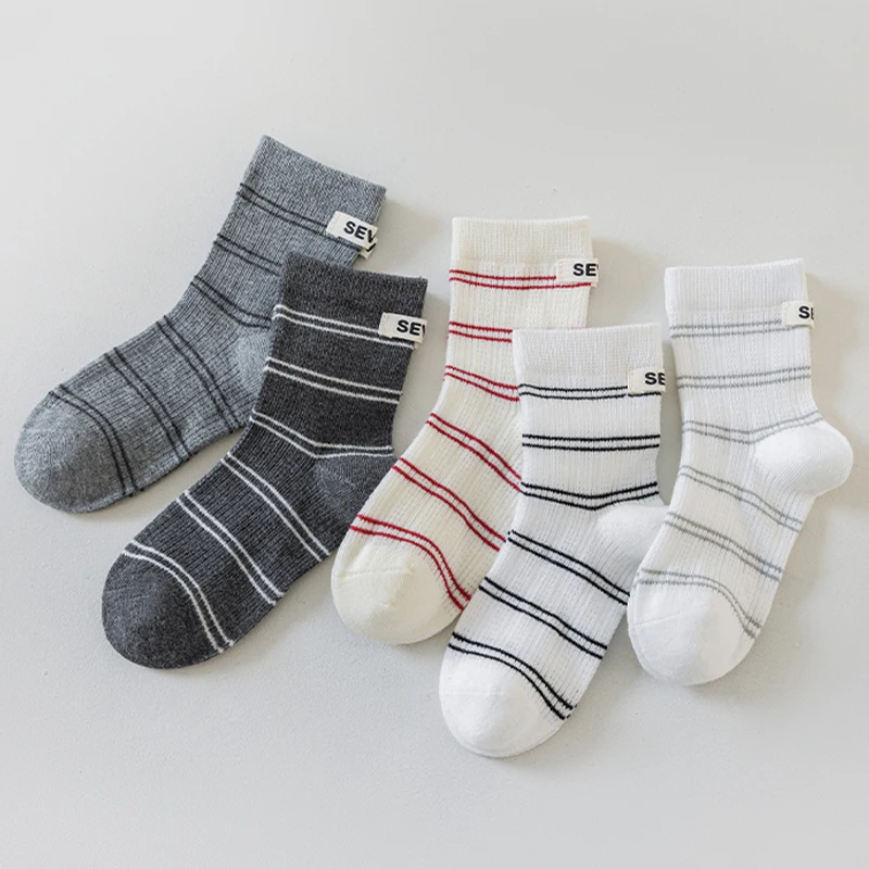 5 Pairs Children Socks Set Mid Tube Baby Socks Mesh Breathable Striped Cotton Socks For Kids Children's Accessories