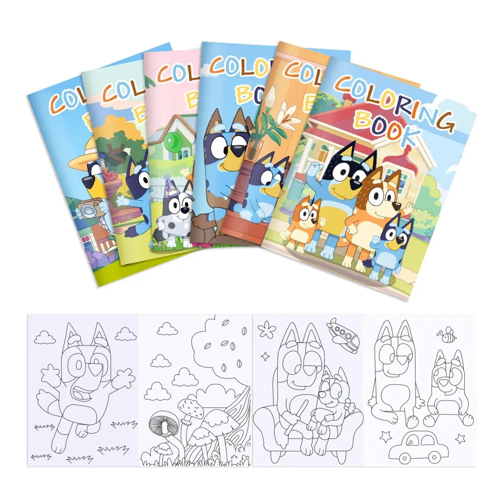 Libro de Colorear DIY de Bluey, el Perro Azul, 6 Piezas, Libro de Dibujo de Tela Colorida con Diseño de Dibujos Animados para Fiestas, Libro de Imágenes