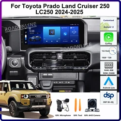 12.3” Android 14 For Toyota Land Cruiser Prado 250 LC250 2023 2024 2025 Car Multimedia Player Stereo Receiver Radio Head Unit
