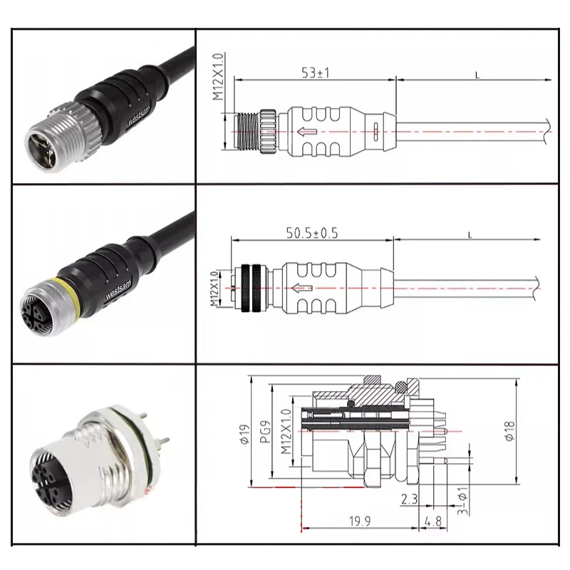M12 to RJ45 Connector Ethernet Cable Industrial Cat6A Gigabit Data Transmission Line 1M M12 8-Pin X-type Male Female Connector