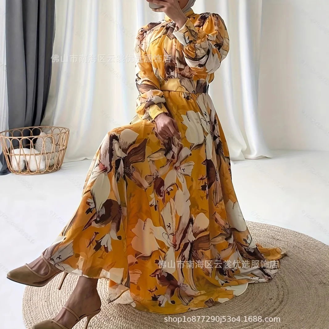 

Женское платье с принтом для Ид, абайя, мусульманская джалабия, длинные платья для Рамадана, исламские праздничные платья, арабская длинная роба, марокканский дубайский кафтан 2026