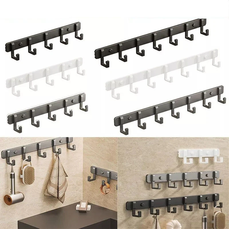 3-8 Hooks Aluminum Alloy Wall Mounted Hook Rack Metal Door Hanger for Key Coat Clothes Storage Bathroom Management Storage Rack
