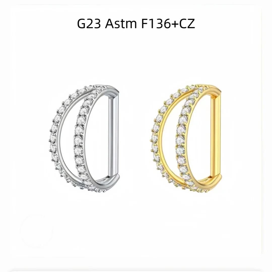 Lot10PCS G23 Astm F136 Piercing Clear Zircon D Shape Nose Ring Navel Belly Ring Ear Helix Conch Daith Rook Cartilage Ring Shine
