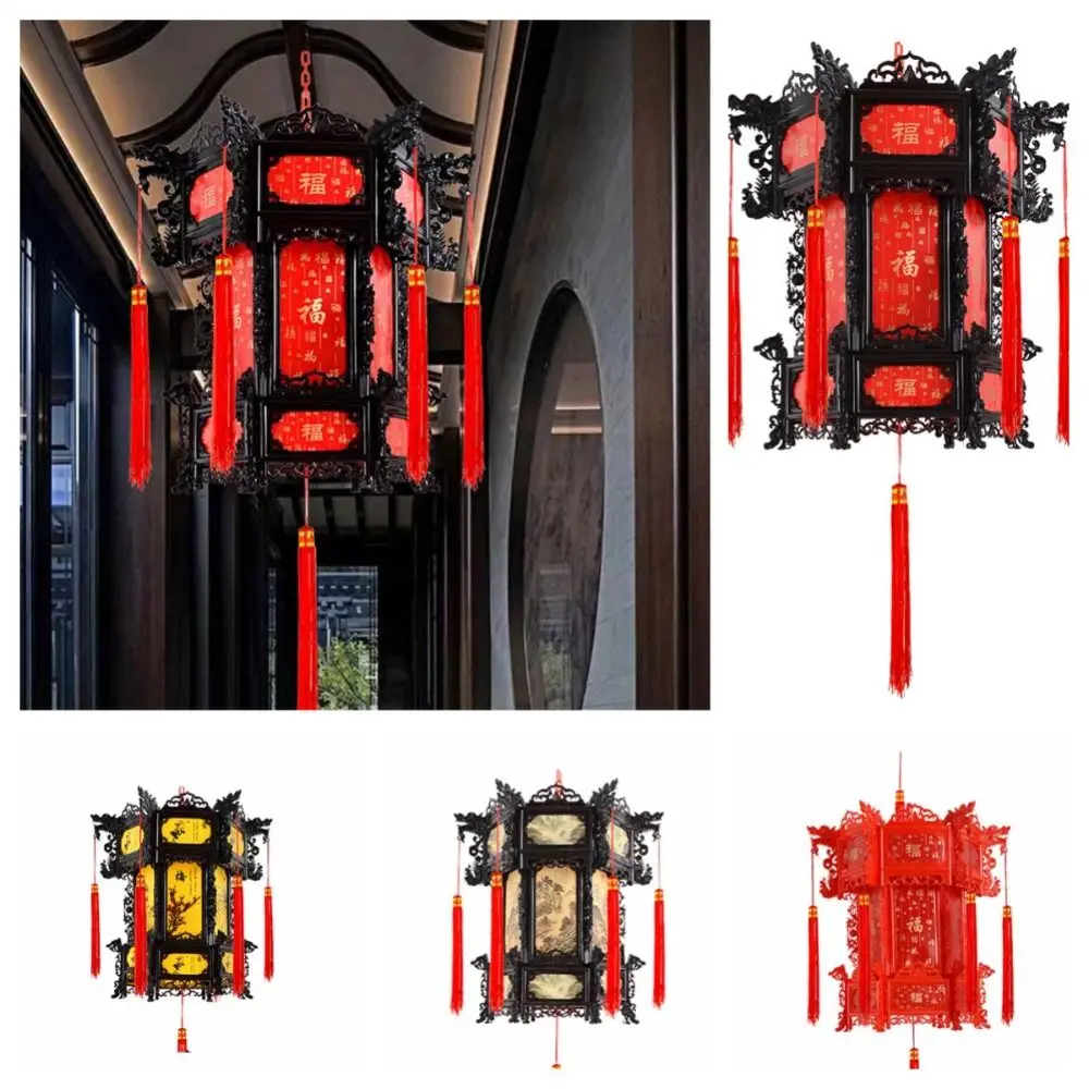 Hexagonal Chinese Antique Lantern Hanging Chinese Style Spring Festival Chandelier Lantern PVC Red New Year Hanging Lantern