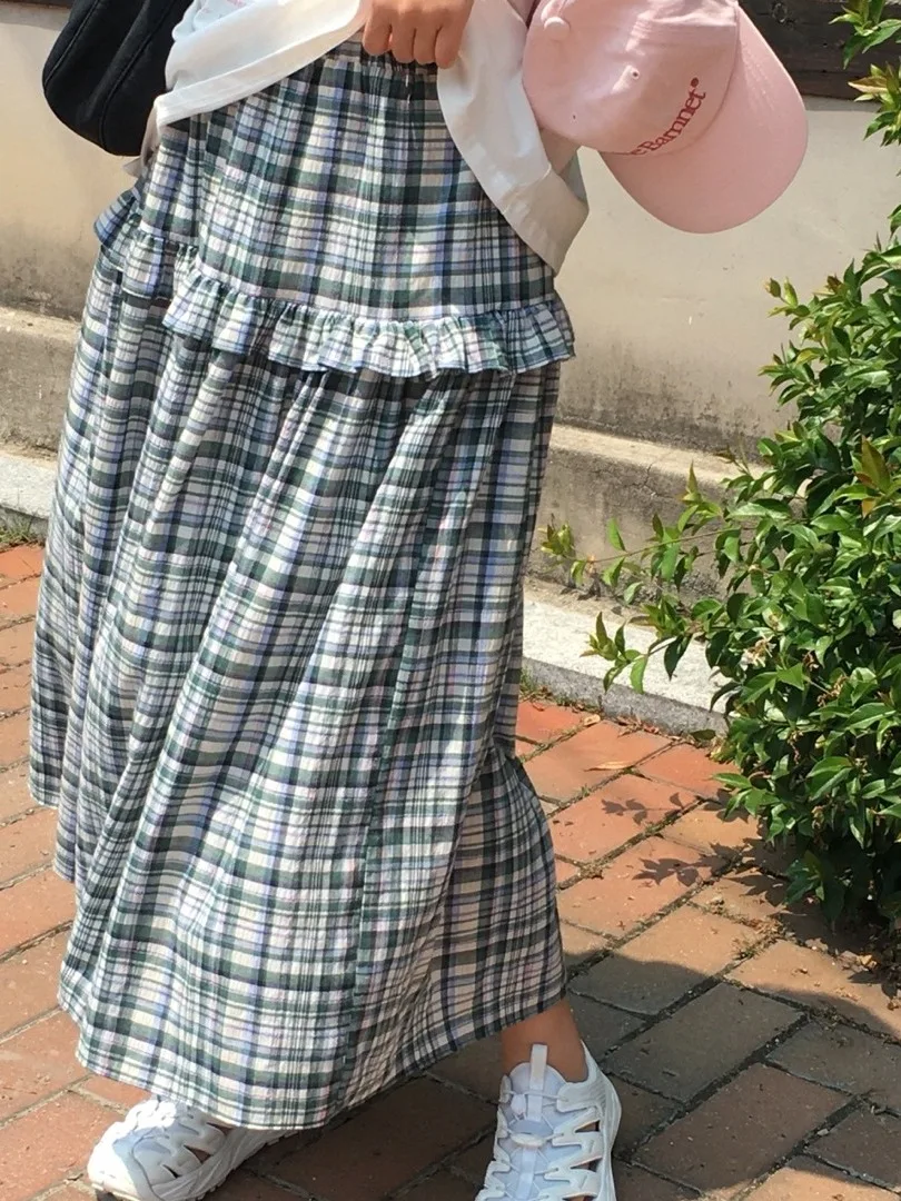 

Summer Plaid Midi Skirt Women's A-Line Skirt High Waist Straight Cut Commute Sle 2025 Trendy Age-Defng Versatile Skirt