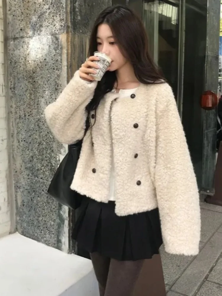 

Jaet из овечьего меха, женское двубортное цветное пальто, зимнее новое свободное универсальное пальто, качественный модный комплект для поездок на работу...