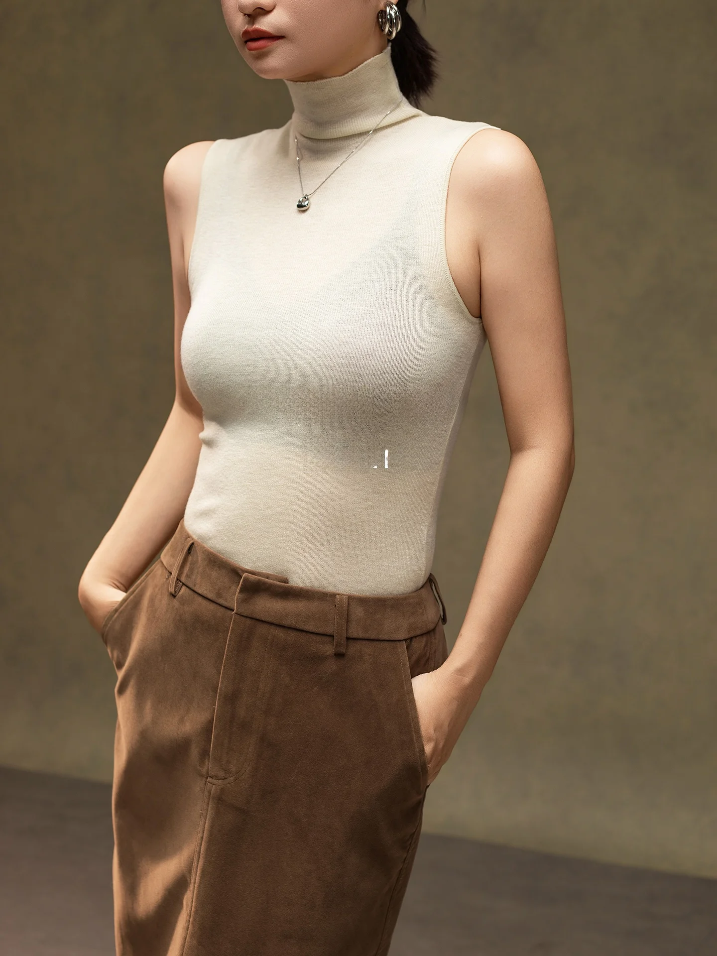 

Belin mat High-End Pure Color High-Ne Svel Knitted Top Women's Base Layer Vest Faionable Design Cotton Blend