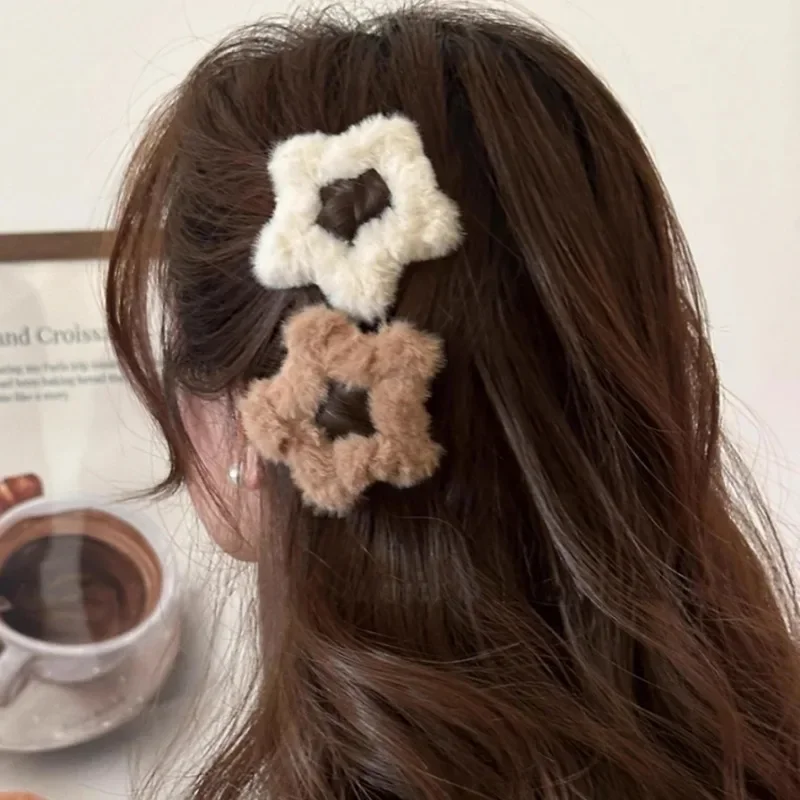 Fashion Plush Star Hair Clip Hairpin Autumn Winter Furry Hair Clips for Women Girls Korean Hair Accessories Headwears Barrettes