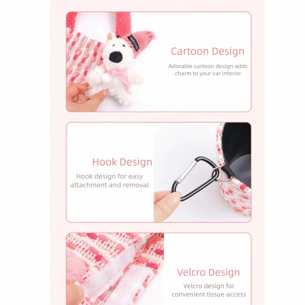 

Hanging Car Mounted Garbage Bin Cute Large Capacity Vehicle Trash Bin Love pattern Creative Car Hanging Tissue Bag