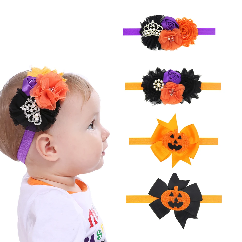 Halloween Baby Headbands Bow Baby Hairband Pumpkin Skull Children's Elastic Headband Halloween Party