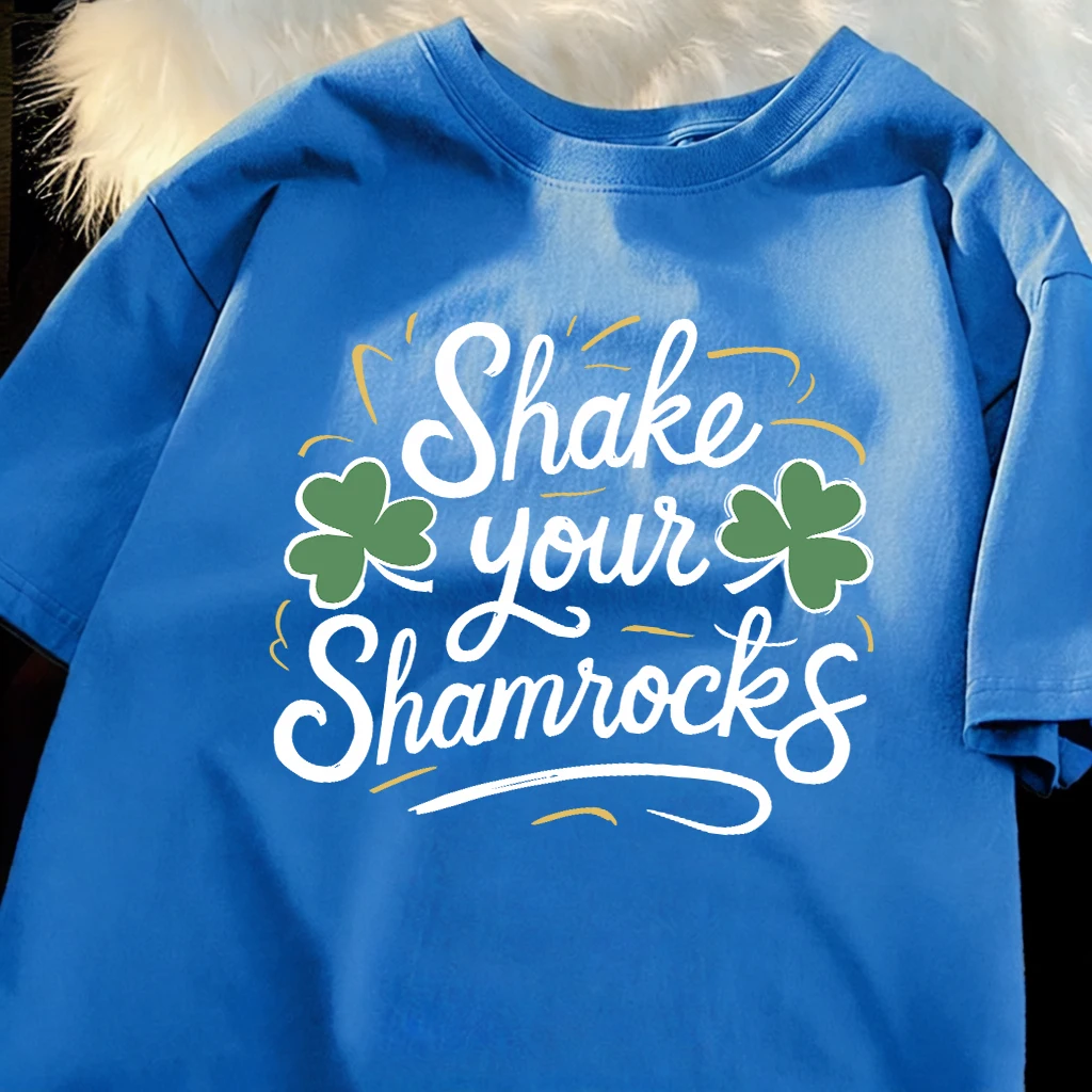 Shake Your Shamrocks Pattern Man's Soft Sport T-Shirt Summer O-Neck Short Sleeve Hip Hop Loose Top Cotton Comfortable Clothes