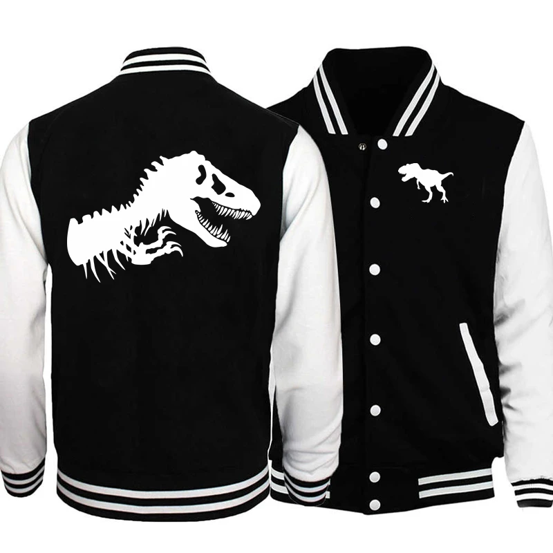 Dinosaur Baseball Jacket Print Tyrannosaurus Rex Men Clothing Streetwear Fleece Bomber Jackets for Kids Winter Coats