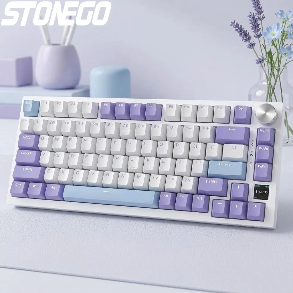 

Механическая игровая клавиатура с горячей заменой переключателей (75%), RGB LED-подсветкой, TFT-дисплеем, аккумулятором 4000 мАч, проводным и беспроводным подключением, управлением поворотной ручкой для Windows и Mac