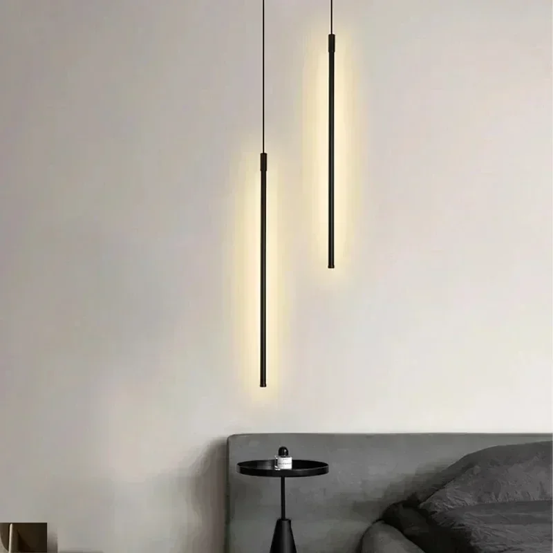 

LED Long Modern Pendant Lights for Dining Room Bedroom Bedside Hanging Lamp Background Chandeliers Home Decor Lighting Fixtures