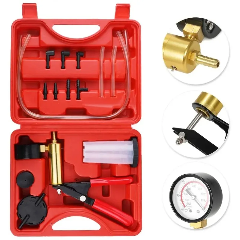 

Manual Brake Bleeder Vacuum Pump Kit Automotive Fluid Tester with Gauge Adapters 2 in 1 Handheld Pistol Test Tool for Car Truck