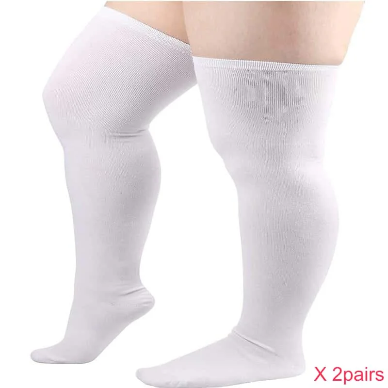 2 pairs Plus Size Thigh High Socks Extra Over Knee Stockings High Elastic Leg Warmers Boot Socks for Women Curvy Thick Thighs