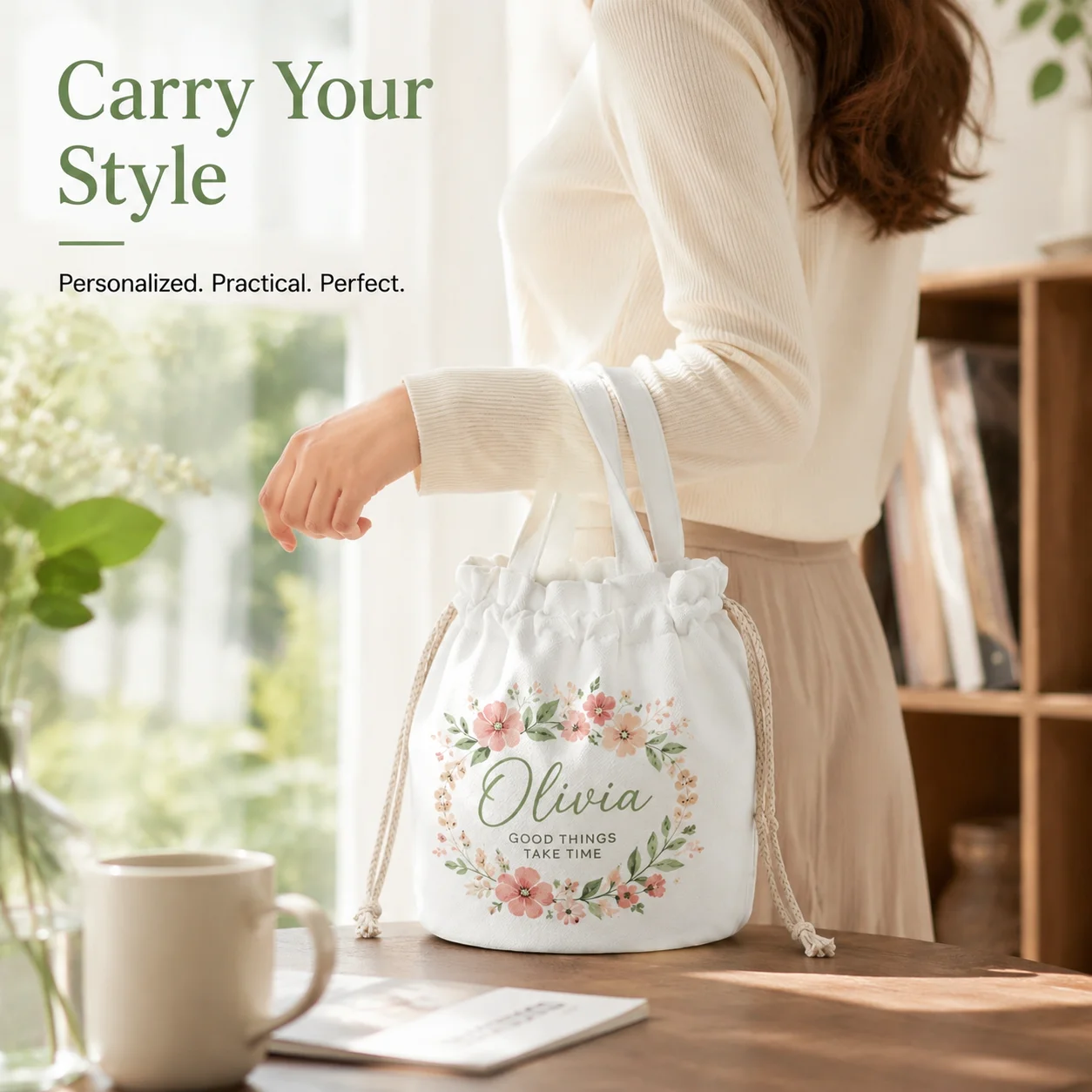 Custom Photo Bucket Tote Bag Personalized Drawstring Purse Gift for Women Girls Daily Travel Handbag