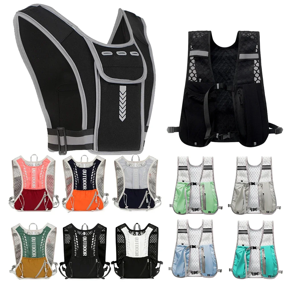 Running Backpack Reflective Sport Vest Phone Bag Multifunctional Water Bottle Bag Lightweight for Outdoor Running Riding Hiking