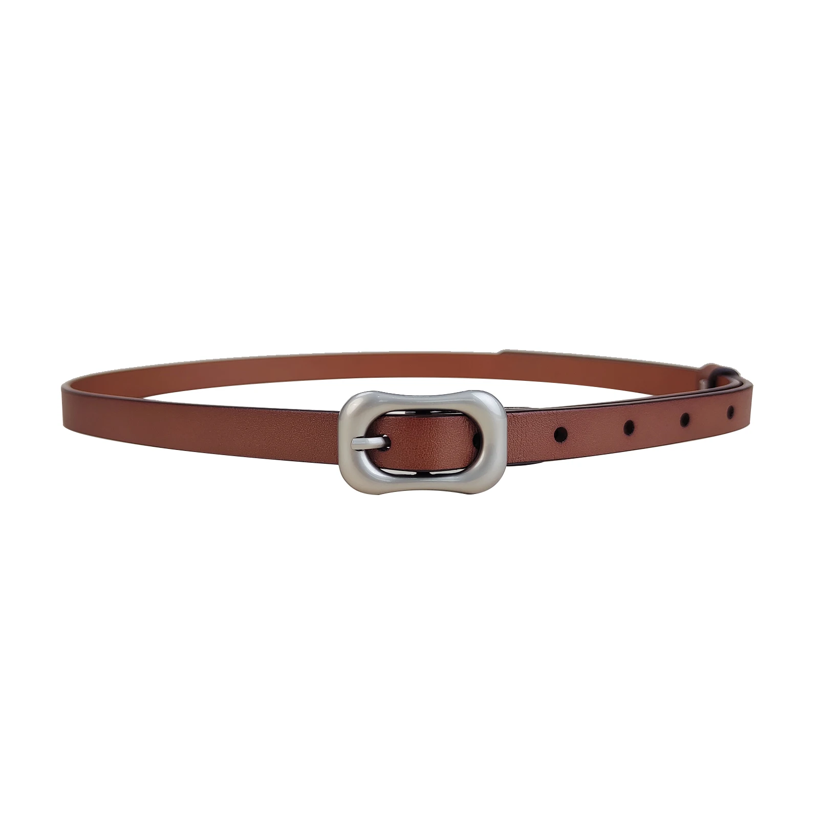 Ladies Waist Belt Casual Matte Genuine Leather Rectangle Silver Pin Buckle Pairs With Low Rise Pants Straight Leg PantsOuterwear