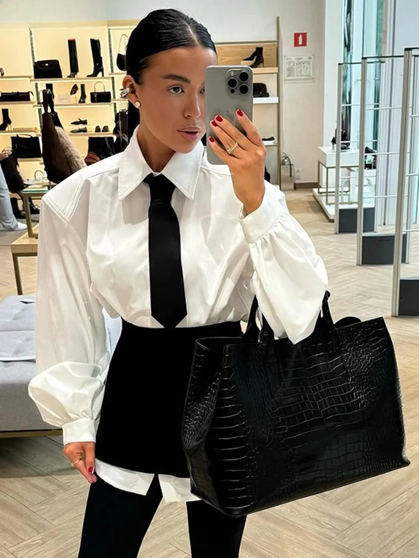 

Элегантное платье с длинным рукавом и завязкой с высокой талией, мини-юбка, комплект женской модной свободной белой юбки, комплект из 2 предметов, женщина, 2025 г.