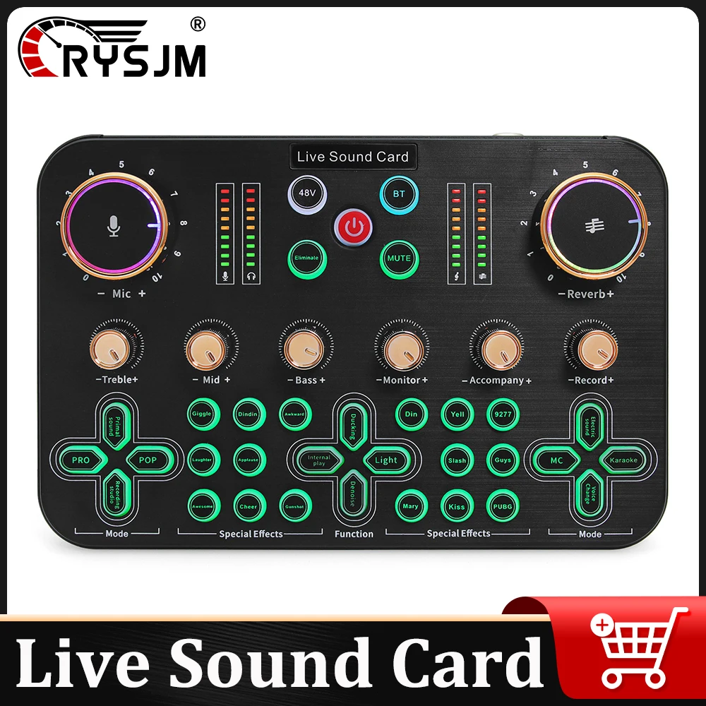

Live Sound Card DJ Mixer Audio Interface Live Sound Effects DJ Controller For Mobile PC Live Streaming Media Recording Karaoke