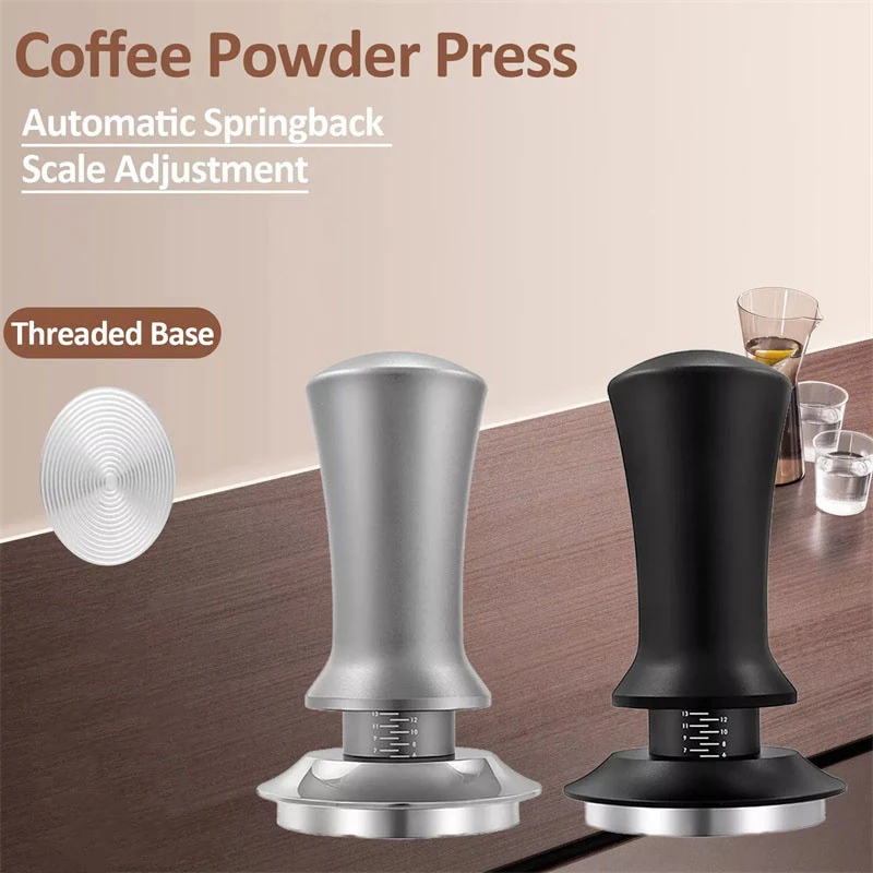 51/53/58mm Coffee Tamper Stainless Steel Coffee Powder Constant Press Hammer With Scale Thread Base Espresso Accessories