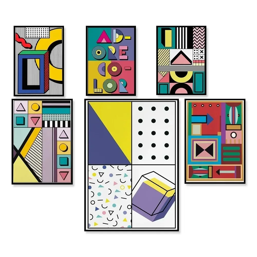 Póster de Memphis Milano, estética geométrica, imagen abstracta colorida, cuadro sobre lienzo para pared, póster nórdico impreso, decoración para sala de estar