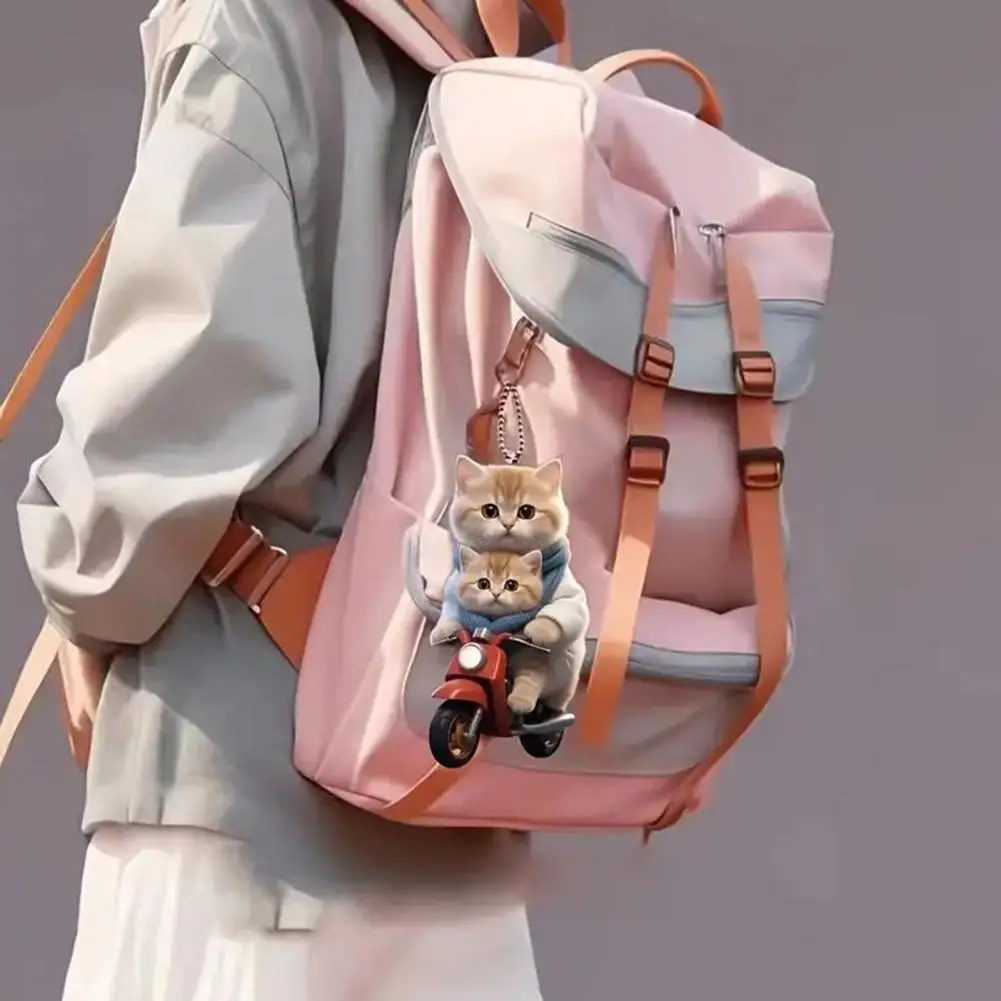 Gato pendurado decoração bonito moto gato acrílico pendurado decoração para casa carro 2d plana equitação gatinho ornamento para o natal