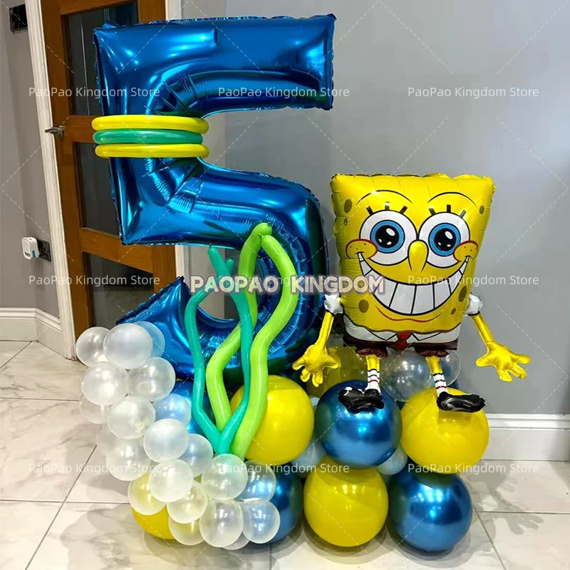1 مجموعة سبونجبوب سكوير بالون عيد ميلاد مجموعة عدد 1-9st احباط بالون حفلة عيد ميلاد سعيد خلفية ديكور هدايا الأطفال