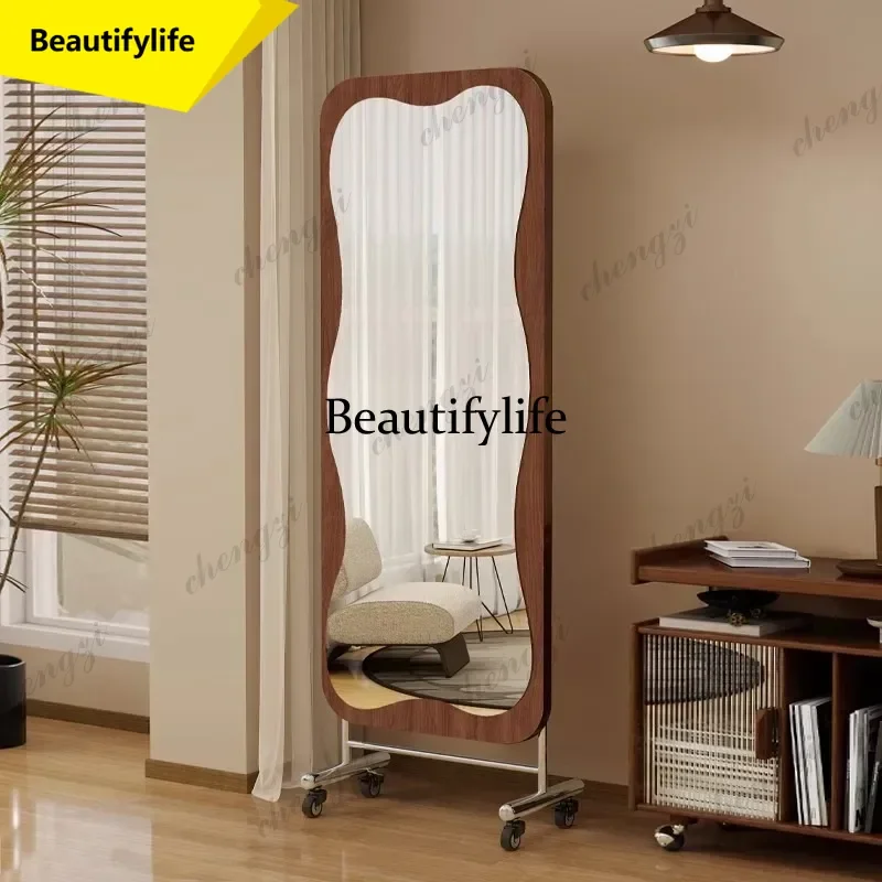Movable full-floor mirror, stainless steel caster fitting mirror for home bedroom, living room, and living room a17