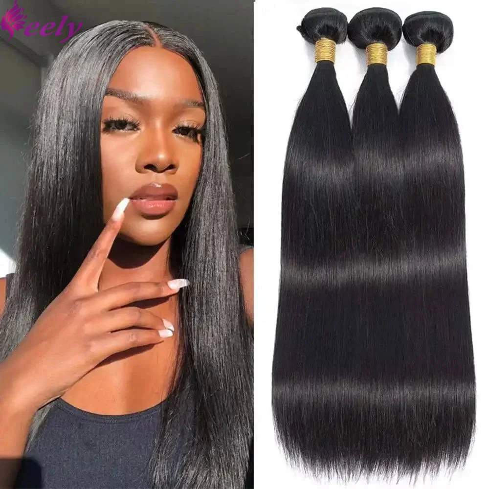 Extensions brésiliennes de cheveux humains vierges pour femmes, cheveux raides, non transformés, 100% naturels, noir, tissage, 26 po, 1, 3 faisceaux