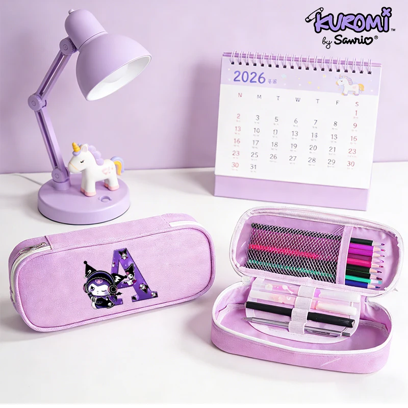 

Sanrio Kuromi Female Pencil Case Cute A-Z Letter Print Pen Bag Student Cartoon Large Capacity Stationery Bag Kawaii Pen Pouch