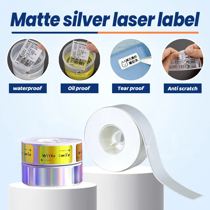 Autocollant d'étiquette laser Niimbot B18 maintient 10 ans d'autocollants d'étiquette laser allow silver, papier ruban de carbone imprimé par transfert de chaleur, wate