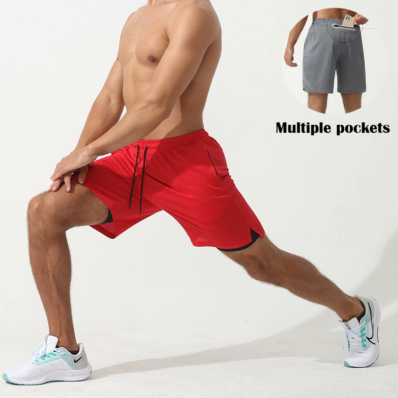 

Men's 2 in 1 Running Shorts Quick Dry with Zippered Side &Waist Pockets Breathable Gym Summer Sports Training Shorts Inner Liner