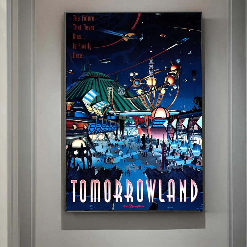 Disney Tomorrowland Poster Space Mountain People Mover Timekeeper Carousel of Progress Astro Orbiter Canvas Painting Wall Art