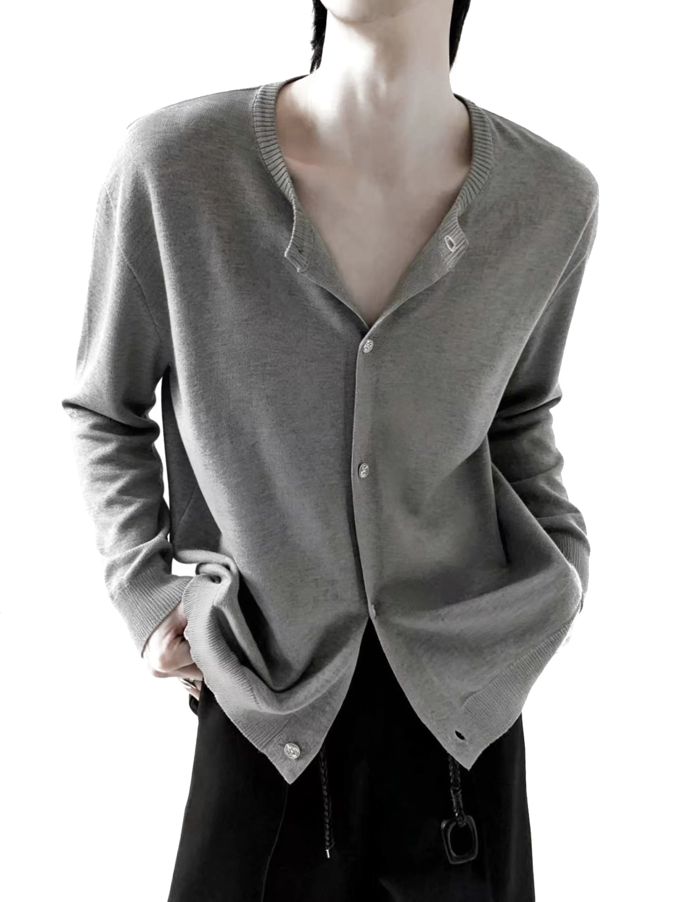 Autumn Mountain Lazy Style Men's Knitted Open Cardigan CleanFit Sweater Outerwear High-End Feel Long Sleeve round Neck Pullover