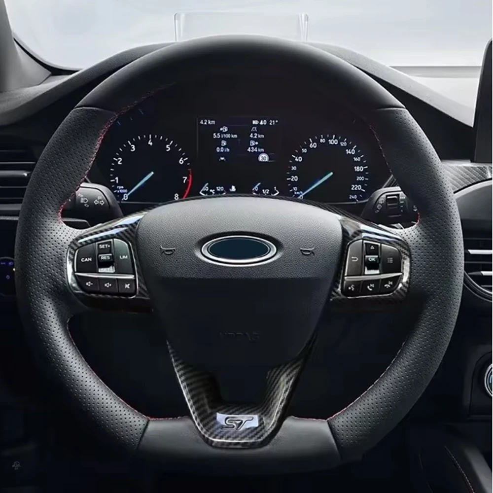 Für Focus 4 MK4 2019-2024 Fiesta MK8 2017-2021 ABS Auto-Lenkrad-Verkleidung Steuerknopf-Rahmenabdeckung Zubehör – Detail 3
