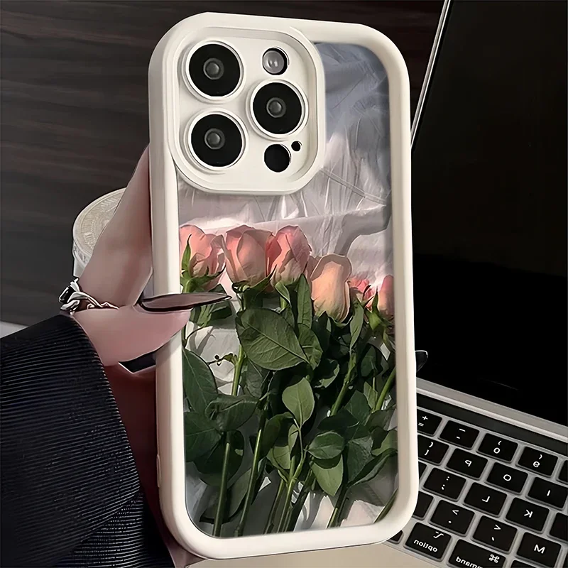 Oil Painting White Rose Flower Silicone Phone Case For iPhone 11 Cases iPhone 12 13 14 15 Pro Max XS X XR 78 Plus SE 2020 Cover