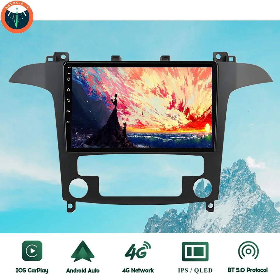 9‘’ QLED Android 14 8G Ram Car GPS Navi Music Video Multimedia Player For Ford S-MAX S MAX 2006 - 2015 Auto Stereo Head Unit RDS