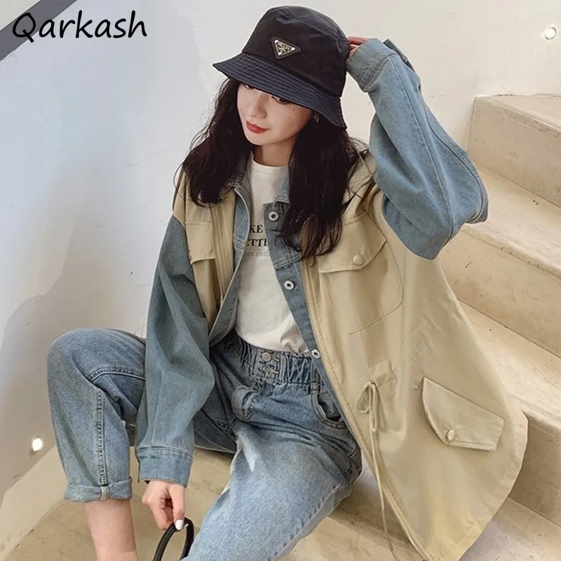 Hooded Parkas Women Thicker Patchwork Design Loose Leisure Autumn Warm Korean Style All-match New Pockets Drawstring Students