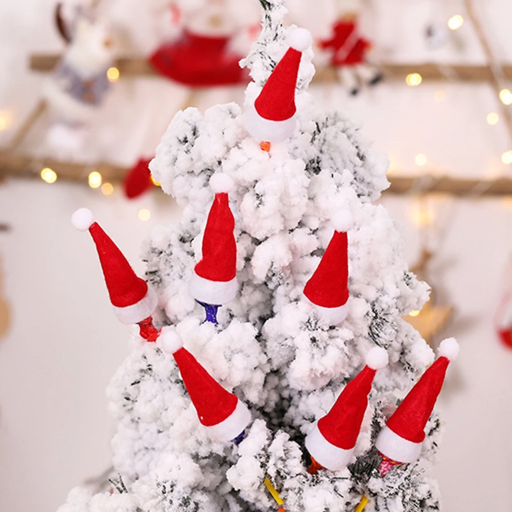 

10pcs Christmas Lollipop Hats Santa Mini Candy Hat Diy Party Accessory Reusable Holiday Decoration For Home Non-Woven Mini