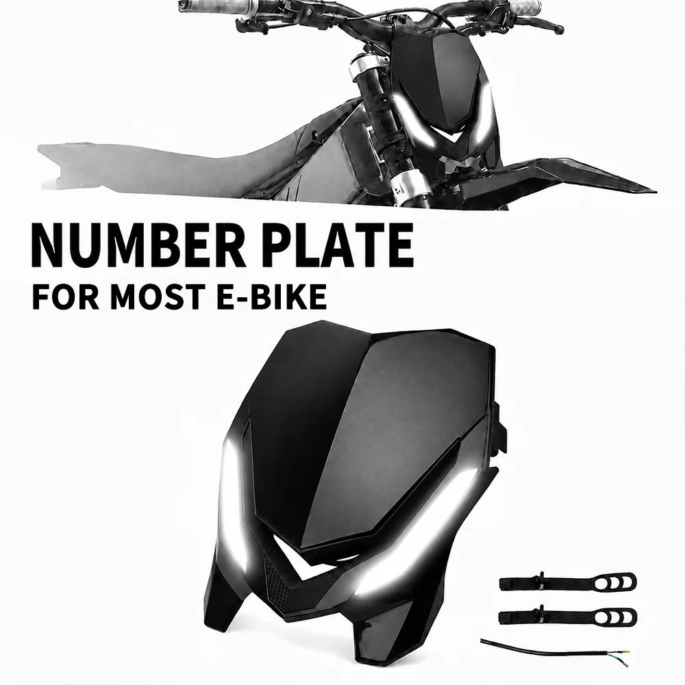 Universal Motorcycle Number Plate Headlight Mask With LED Daytime Running Light Front Fairing For Surron Lightbee Talaria E-Bike