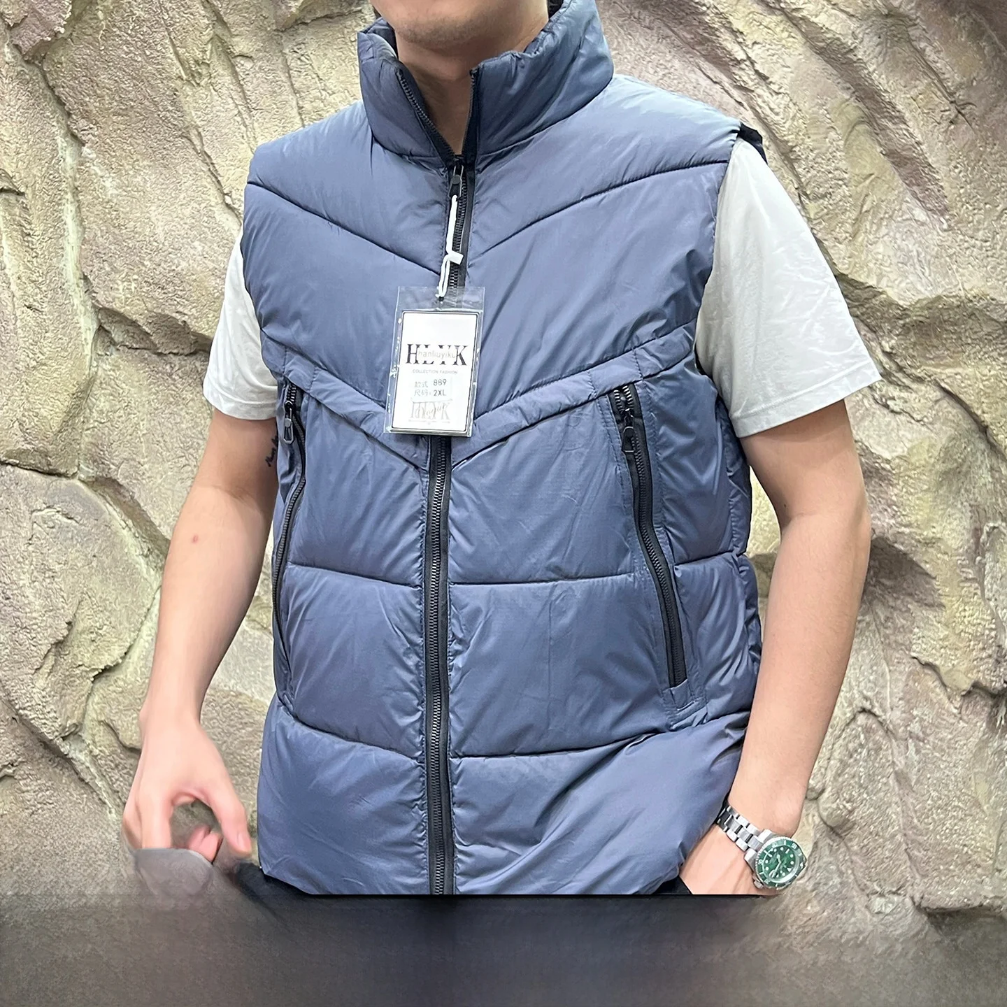 

Men's Cotton Vest Autumn Winter Pure Color Stand Collar Svel Flng Bird Pattern Zipper Closure Stand Fit Casual Wear