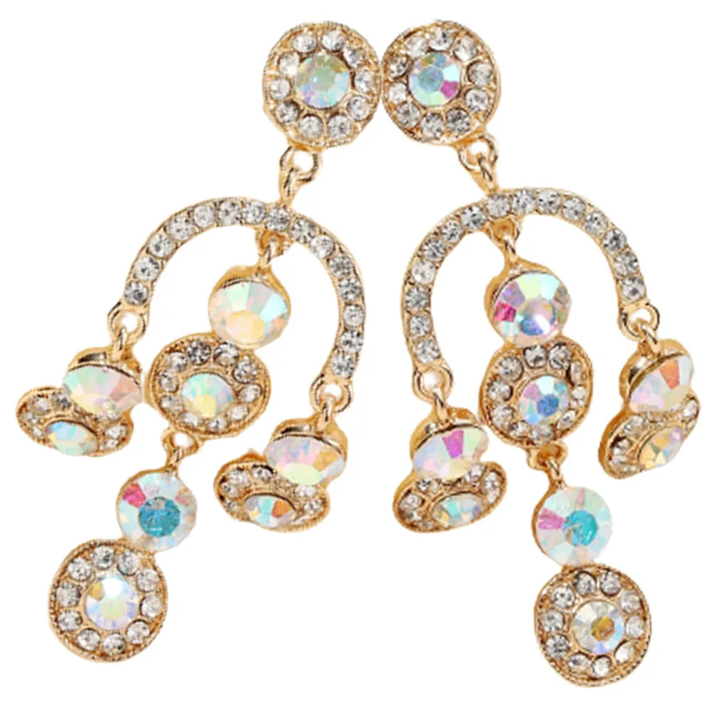 1 زوج قصر نمط الثريا أقراط سبيكة حجر الراين الزفاف المشاركة حفلة موسيقية أقراط للنساء أنيقة طويلة استرخى #6