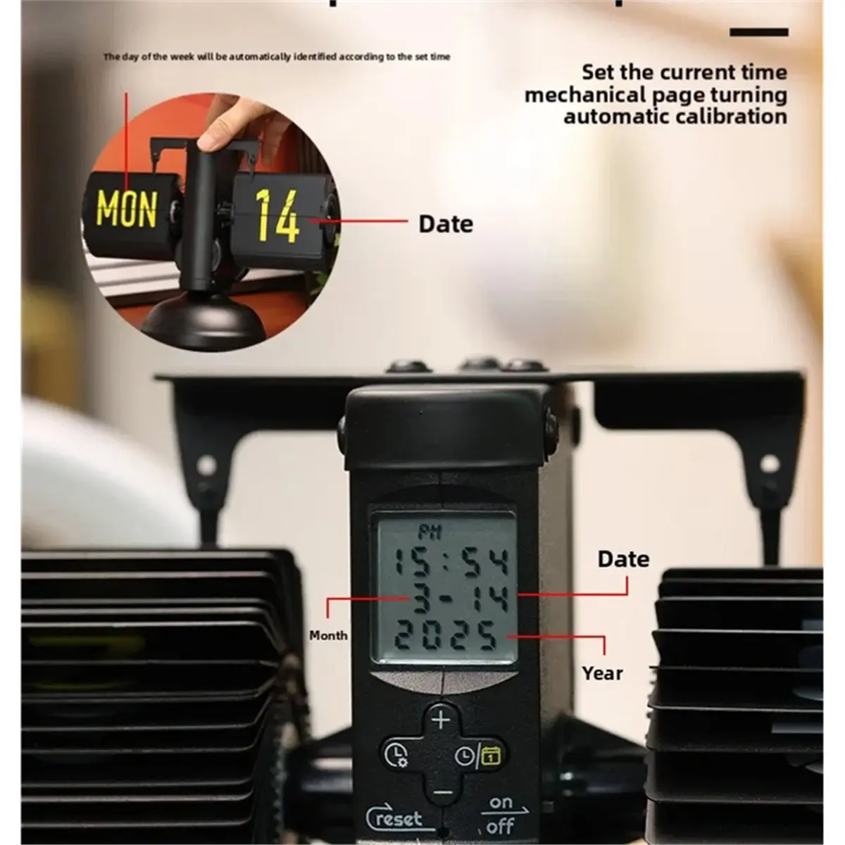 2026 New Vintage Flip Clock-Automatic Mechanical Desk Clock with Calendar&Week Display Retro Home Decor for Living Room & Office