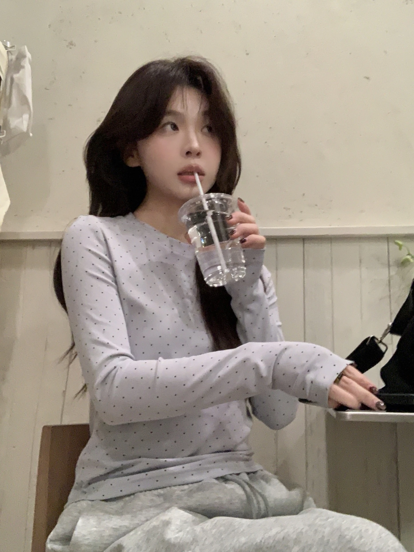 

Хлопковая футболка OOOINKK в горошек с длинным рукавом, корейский ретро-стиль, базовая футболка для ношения под одеждой, женская модная модель на весенний сезон, с круглым вырезом