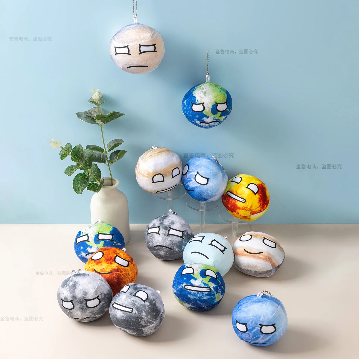 10cm Planet Plush Toy Collection Cognitive Stuffed Doll Ornaments Polandball Keychain Pendant Bag Accessories Earth Moon Sun Mar