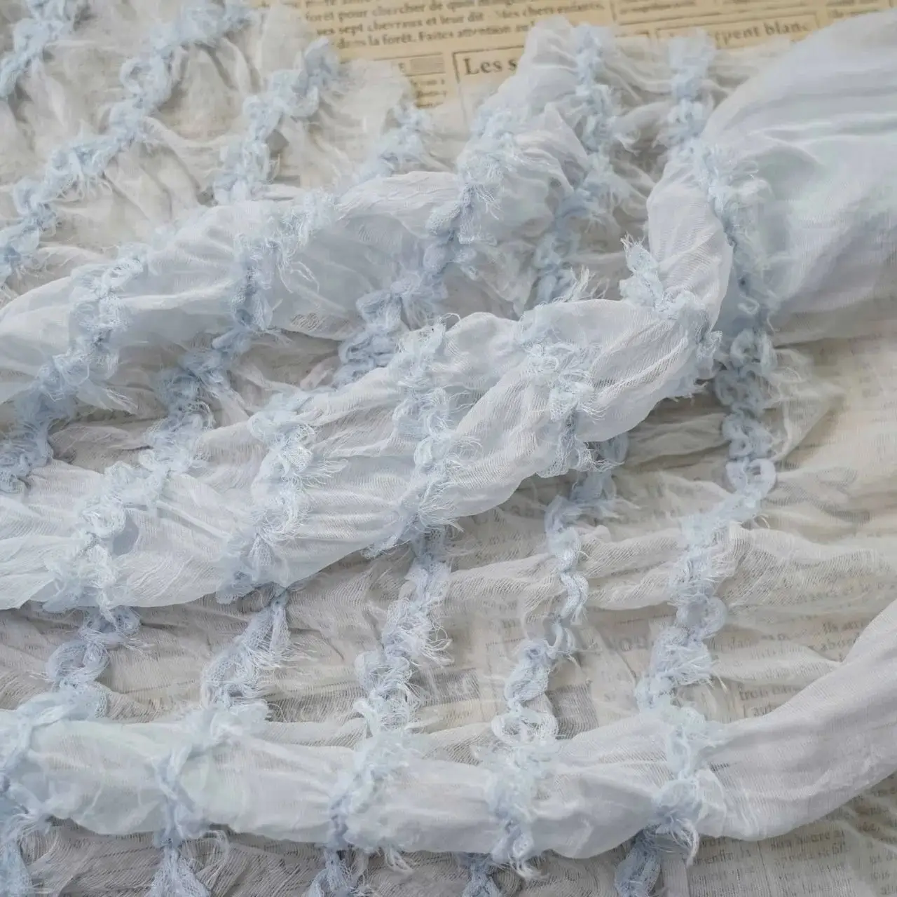 

Latest 3D ruffled lace stretch fabric, thin, sheer, sexy and elegant wedding dress fabric, designer fabric by meter