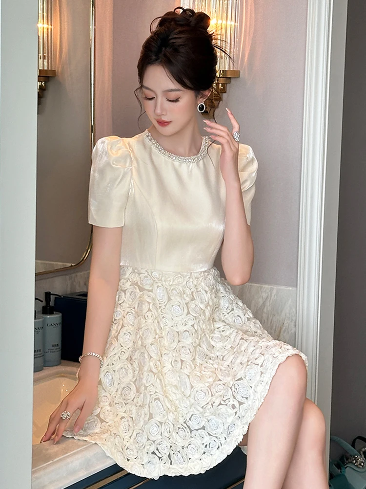 Vestido de princesa para graduación a la moda para mujer, elegante, dulce, diamantes, perlas, flores, lentejuelas, vestido de baile, fiesta de cumpleaños, banquete